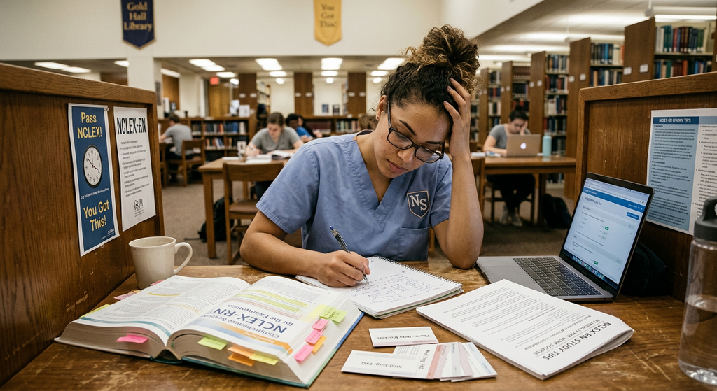 nurse student studing at library